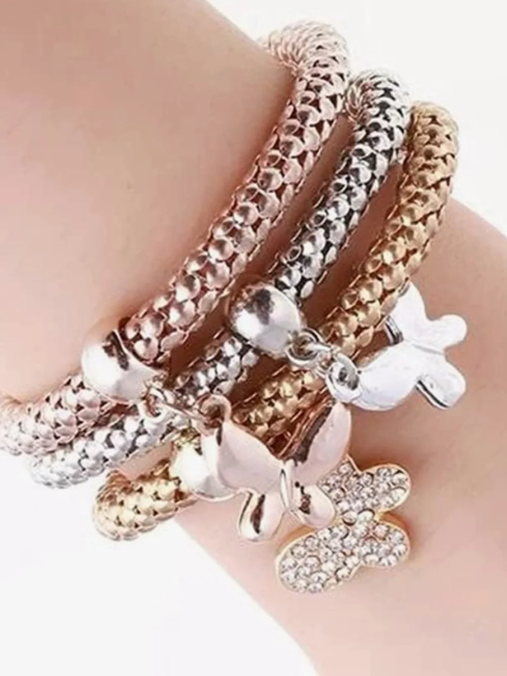 Anthropologie Rose Gold, Gold & Silver Butterfly Charm Bracelet Set